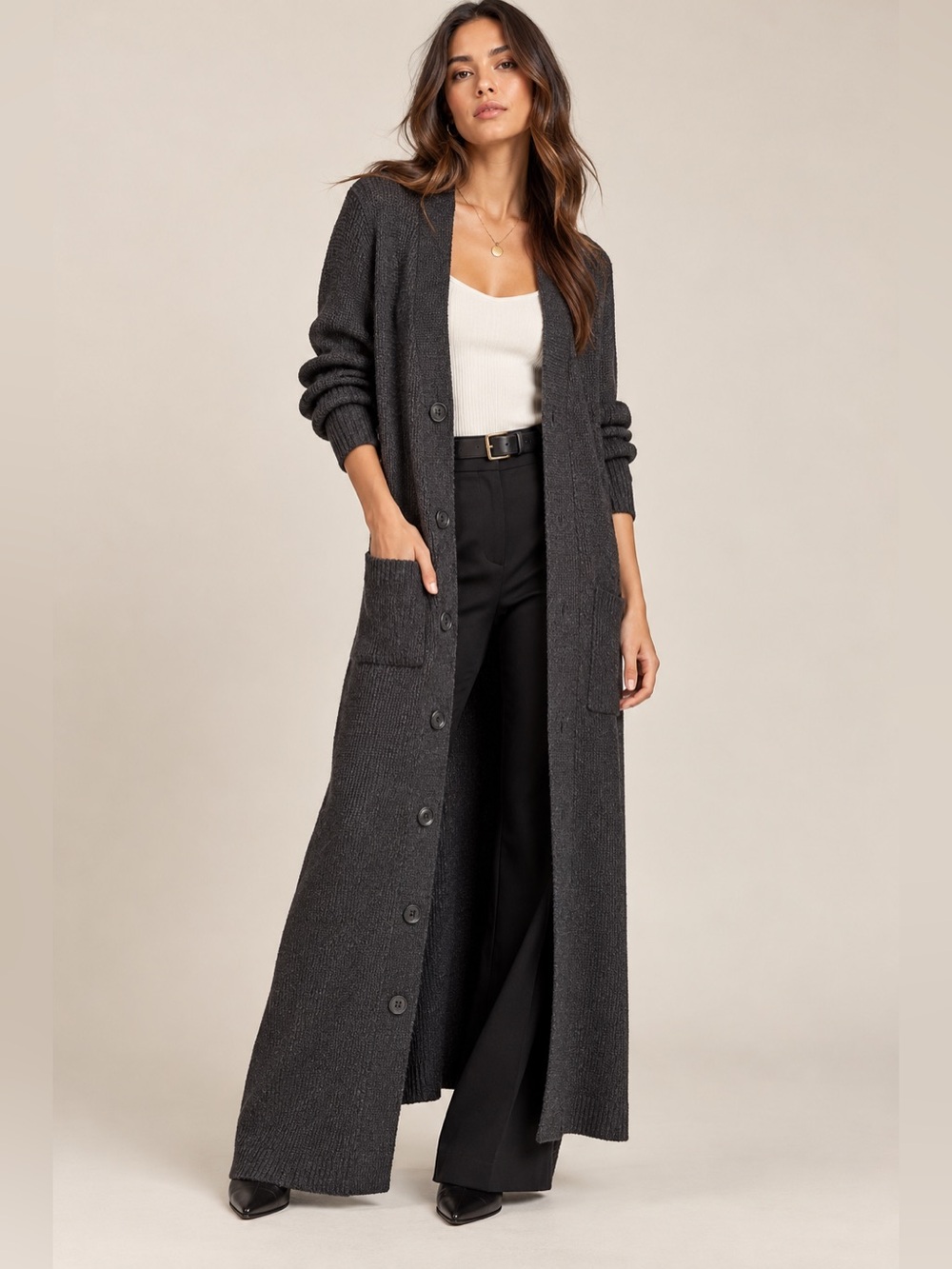 Lyla + Luxe Charcoal Grey Oversized Maxi Knit Cardigan Size S